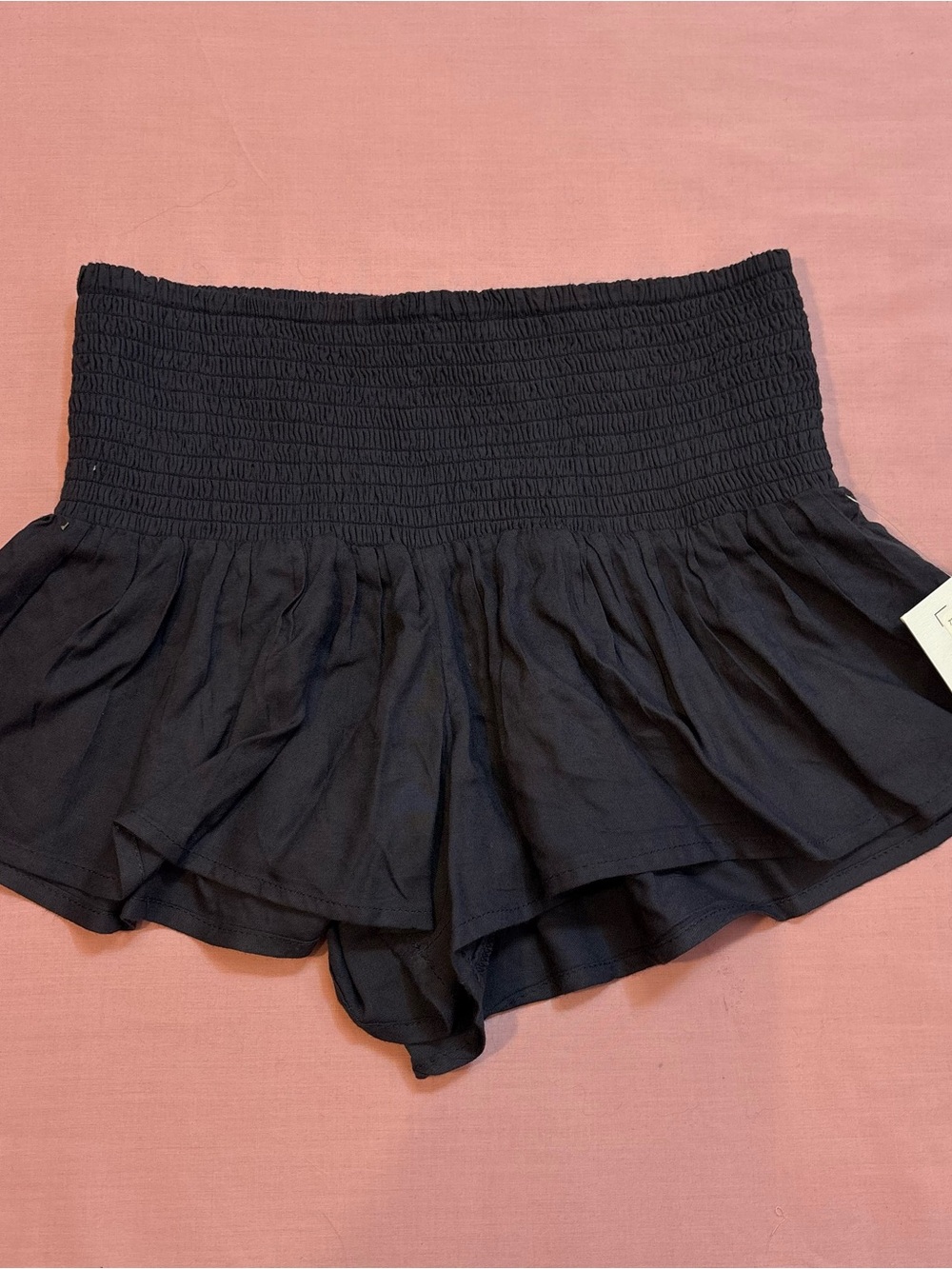 Navy Smocked Waist Ruffle Shorts